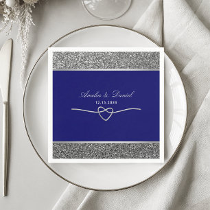 Royal Blue Silver Wedding Napkin