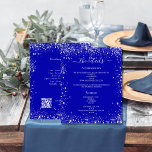 Royal blue silver wedding program details QR<br><div class="desc">A modern,  elegant wedding program/details/timeline.  A royal blue coloured background decorated with faux silver glitter sparkles. Personalize and add your names and wedding details. White coloured letters.  

Text on both sides. Add your wedding website url to the QR code.

1 sheet = 1 program printed edge to edge.</div>