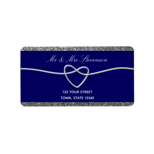 Royal Blue Silver Wedding Return Address Label (Front)