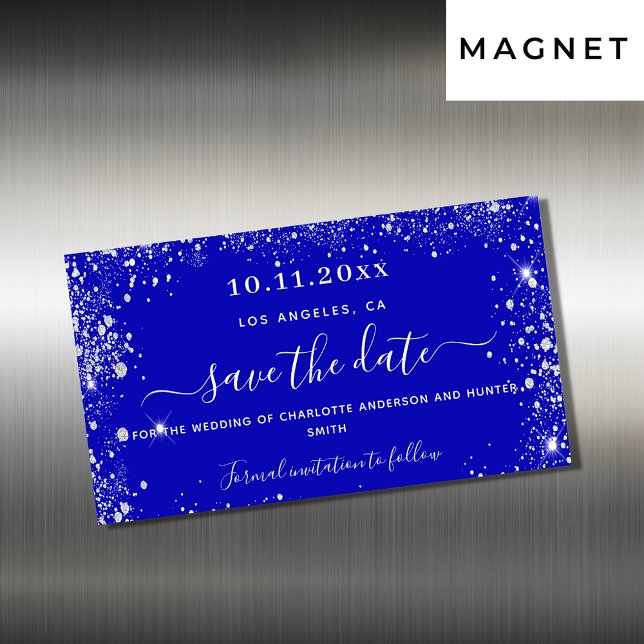 Royal blue silver wedding save the date magnet (Creator Uploaded)