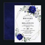 Royal Blue Silver White Ivory Geometric Wedding Invitation<br><div class="desc">Dark navy blue floral wedding Invitation featuring elegant bouquet of navy blue, royal blue , white , silver, champagne ivory, blush colour rose , hydrangea, ranunculus, peony, flower buds and sage green eucalyptus leaves and elegant watercolor with round glitter geometric neutral frame. Please contact me for any help in customization...</div>