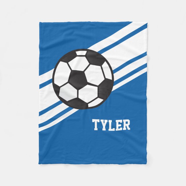 Royal Blue Soccer Ball Sports Personalized Name Fleece Blanket (Front)