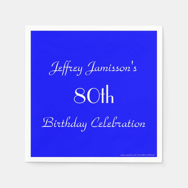 Royal Blue Solid 80th Birthday Party Paper Napkin (Front)