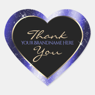 Royal Blue Sparkle Glitter Frame Thank You Heart Sticker