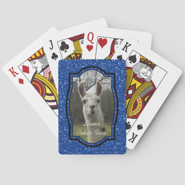 Royal Blue Sparkle Llama Portrait Playing Cards (Back)
