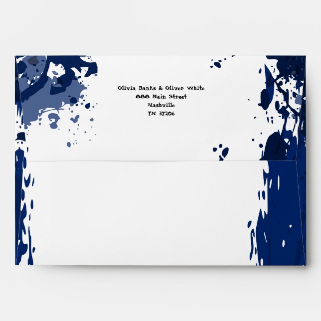 Royal Blue Splatter - Enveloppe Faire-part de mari (Dos (Haut rabat))