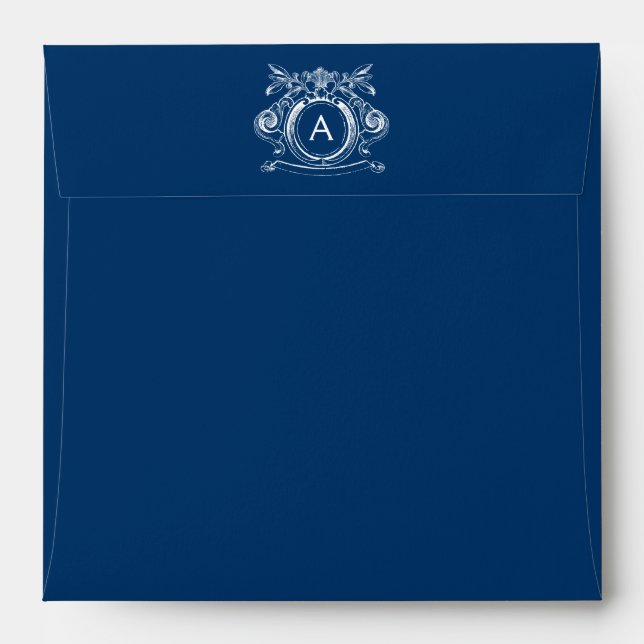 Royal Blue Square Scrollwork Monogram Envelopes (Back (Top Flap))