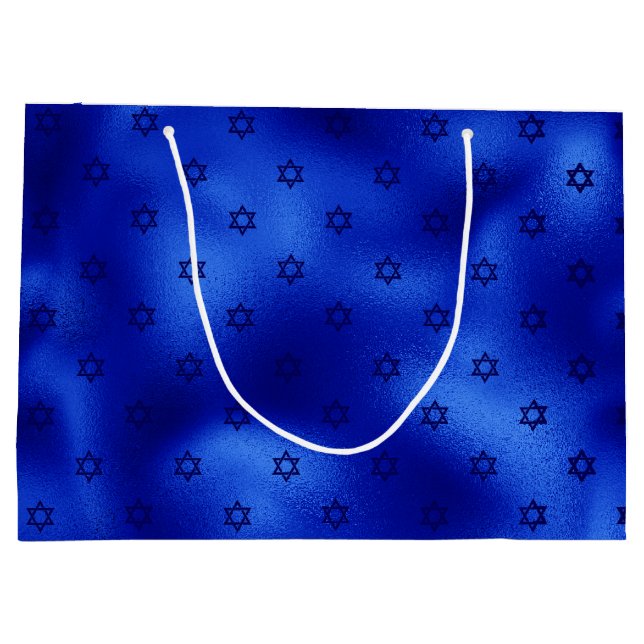 Royal Blue Star of David Hanukkah Large Gift Bag (Back)