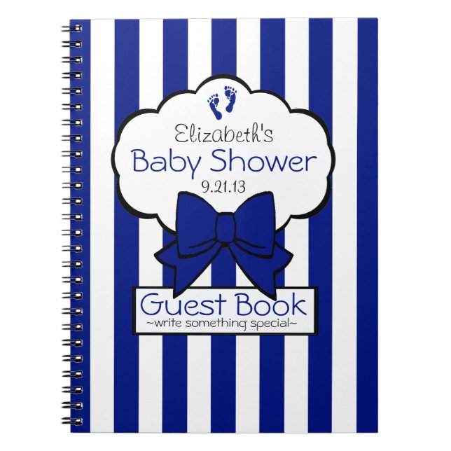 Royal Blue Striped Baby Shower Guest Book- Notebook (Front)