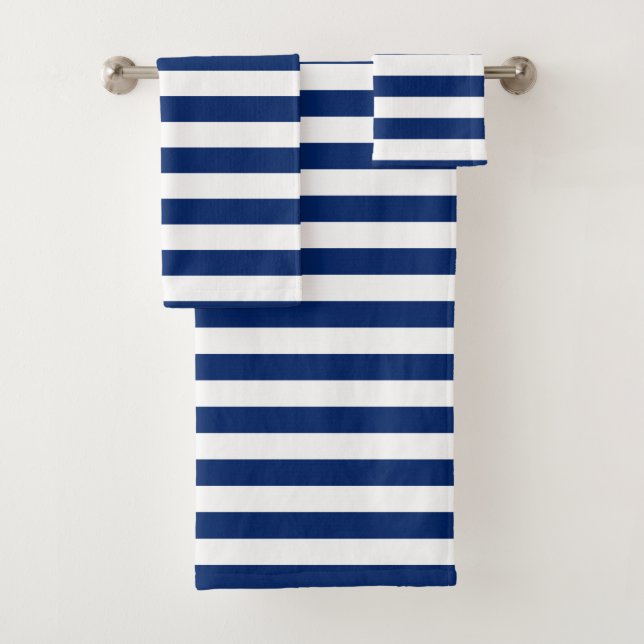 Royal Blue Striped Bath Towel Set (Insitu)