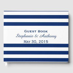Royal Blue Striped Rehearsal Dinner Guest Book