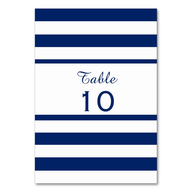 Royal Blue Striped Wedding Table Number (Front)