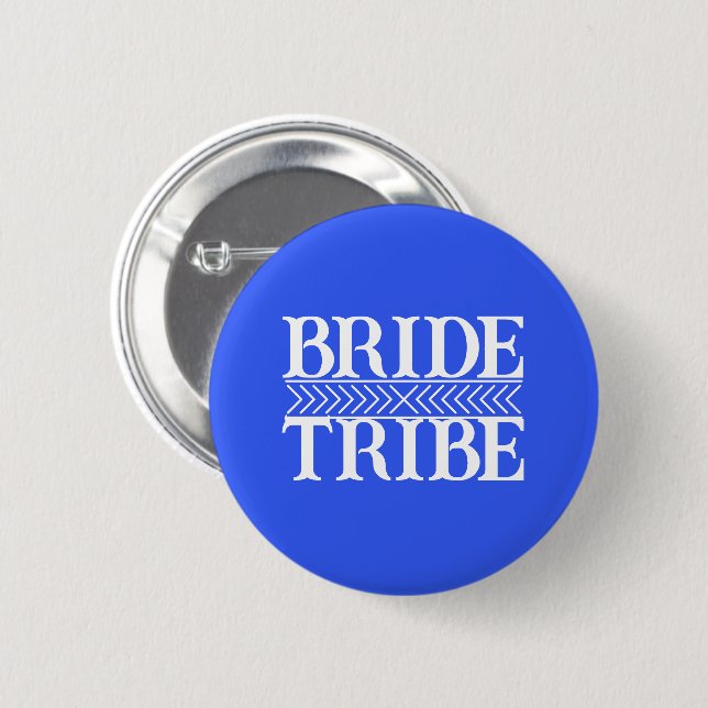 Royal Blue Stylized Bride Tribe 2 Inch Round Button (Front & Back)