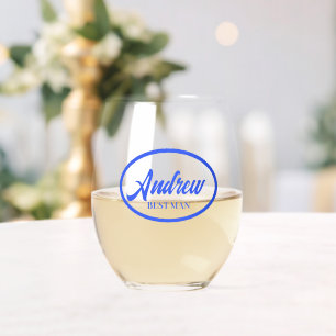 Royal Blue Stylized Name Wedding Best Man Glass