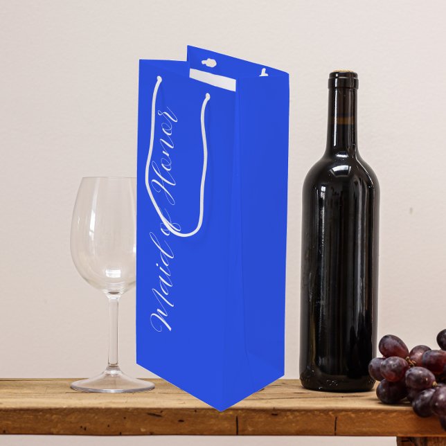 Royal Blue Stylized Script Maid of Honour Wine Gift Bag (In Situ)