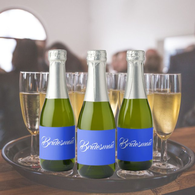 Royal Blue Stylized Script Wedding Bridesmaid Sparkling Wine Label (In Situ Wedding)