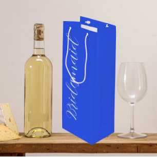 Royal Blue Stylized Script Wedding Bridesmaid Wine Gift Bag