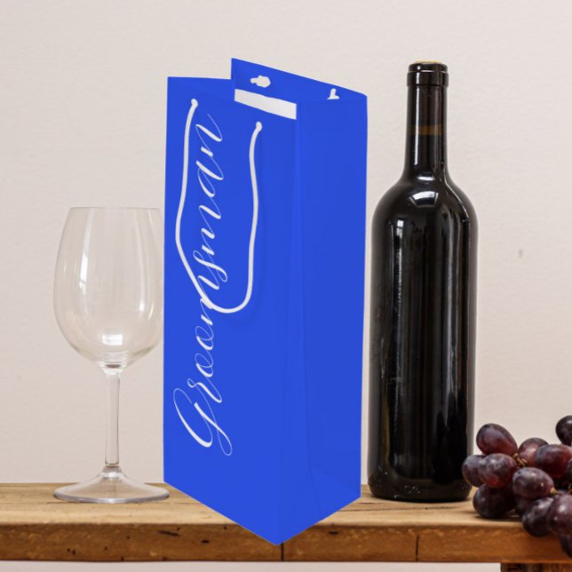 Royal Blue Stylized Script Wedding Groomsman Wine Gift Bag (In Situ)