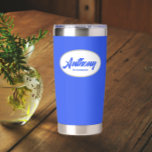Royal Blue Stylized Wedding Groomsman Name Insulated Tumbler<br><div class="desc">Gift your wedding groomsman with this trendy and personalized,  stainless steel,  thermal tumbler with his name in stylized script in a white oval design. Background colour and script is royal blue. Personalize your thermal tumbler by editing and replacing groomsman's name with desired name.</div>