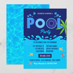 Royal Blue Summer Pool Birthday Party Invitation