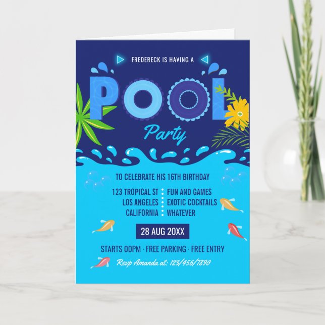Royal Blue Summer Pool Birthday Party Invitation (Front)