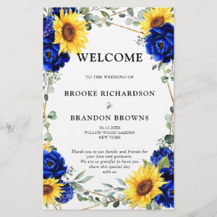 Royal Blue Sunflower Geometric Wedding Program