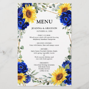 Royal Blue Sunflower Menu Mariage géométrique