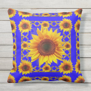 Royal Blue Sunflower Pattern Throw Pillow