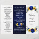 Royal Blue Sunflower Wedding Tri-fold Program card<br><div class="desc">Elegant and modern rustic country wedding tri fold program card features bright yellow sunflower, Royal blue peonies , baby’s breath, gypsophila floral frame / wreath with eucalyptus leaves. Please find more matching designs and variations from my "blissweddingpaperie" store. And feel free to contact me for further customization or matching items....</div>