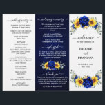 Royal Blue Sunflower Wedding Tri-fold Program card<br><div class="desc">Elegant and modern rustic country wedding tri fold program card features bright yellow sunflower, Royal blue peonies , baby’s breath, gypsophila floral frame / wreath with eucalyptus leaves. Please find more matching designs and variations from my "blissweddingpaperie" store. And feel free to contact me for further customization or matching items....</div>