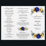 Royal Blue Sunflower Wedding Tri-fold Program card<br><div class="desc">Elegant and modern rustic country wedding tri fold program card features bright yellow sunflower, Royal blue peonies , baby’s breath, gypsophila floral frame / wreath with eucalyptus leaves. Please find more matching designs and variations from my "blissweddingpaperie" store. And feel free to contact me for further customization or matching items....</div>
