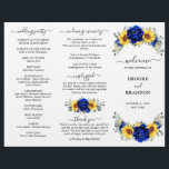 Royal Blue Sunflower Wedding Tri-fold Program card<br><div class="desc">Elegant and modern rustic country wedding tri fold program card features bright yellow sunflower, Royal blue peonies , baby’s breath, gypsophila floral frame / wreath with eucalyptus leaves. Please find more matching designs and variations from my "blissweddingpaperie" store. And feel free to contact me for further customization or matching items....</div>