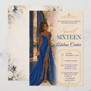 Royal Blue Sweet 16 Ballroom Party Invitation