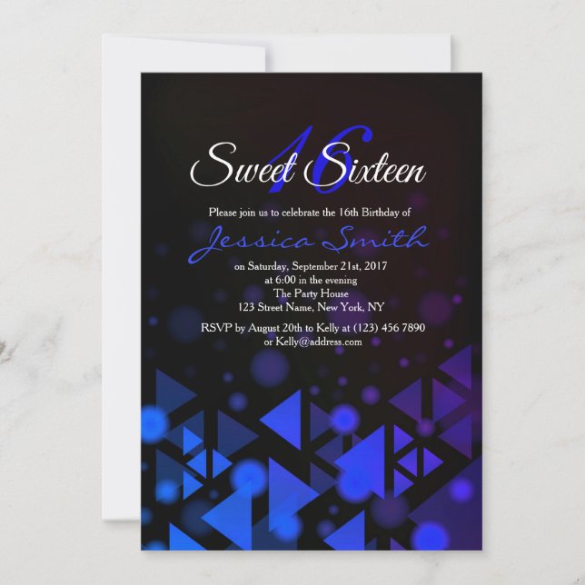 Royal Blue  Sweet 16 Party Invite (Front)