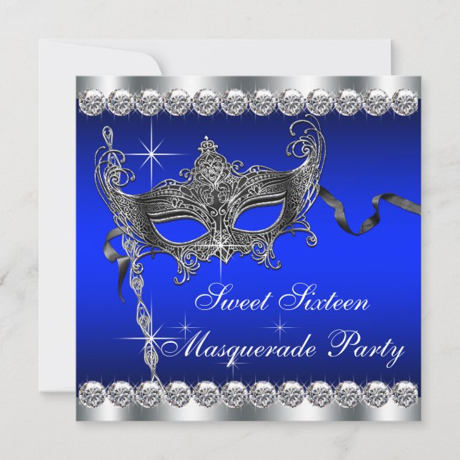 Royal Blue Sweet Sixteen Masquerade Party Invitation (Front)