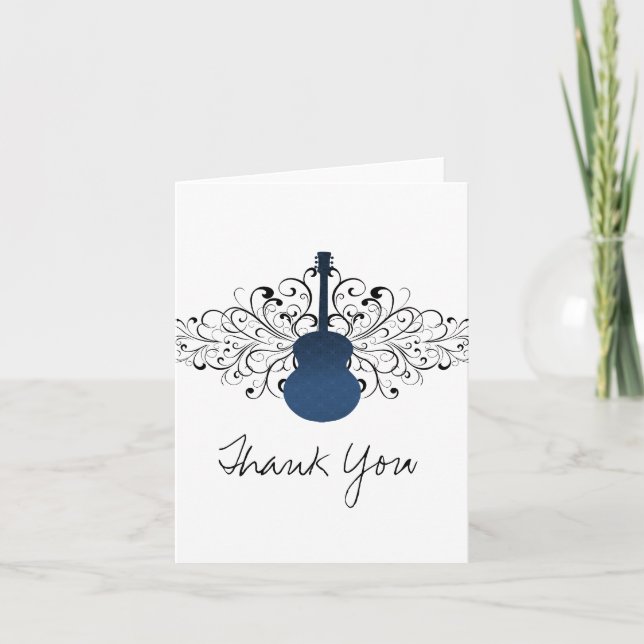 Royal Blue Swirls Guitar Thank You Card (Front)
