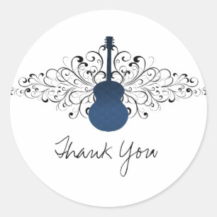 Royal Blue Swirls Guitar Thank You Stickers