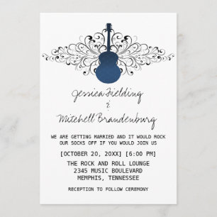 Royal Blue Swirls Guitare Faire-part de mariage