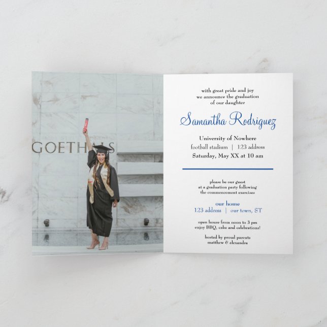 Royal Blue Tassel Graduation Announcement (Inside)