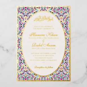 Royal Blue Teal Ivory Floral Motif Muslim Wedding