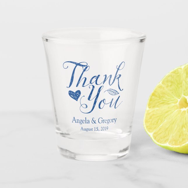 Royal Blue Thank You Wedding Favour Shot Glass (Front)