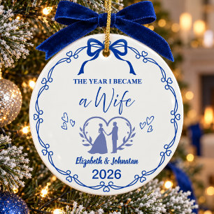 Royal Blue The Year I Became A Wife Custom Names Ceramic Ornament
