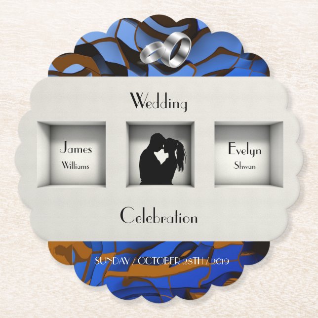 Royal Blue Theme Contemporary Modern Abstract Paper Coaster (Front)