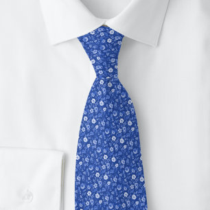 Royal Blue Tiny Flowers Tie
