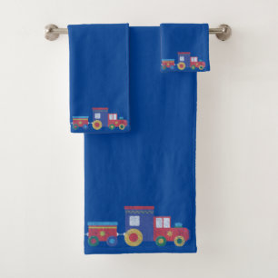 ROYAL BLUE TRAIN CHALKBOARD BATHROOM TOWEL SET