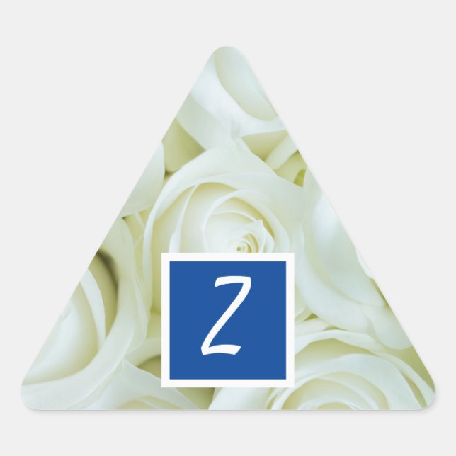 Royal Blue Trendy Custom Monogram | White Roses Triangle Sticker (Front)