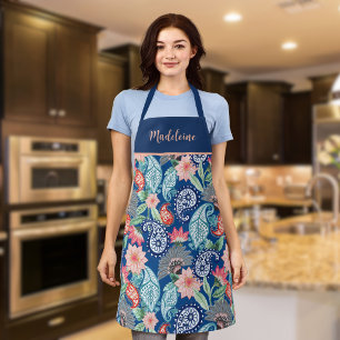 Royal Blue Turquoise Orange Floral Vintage Paisley Apron