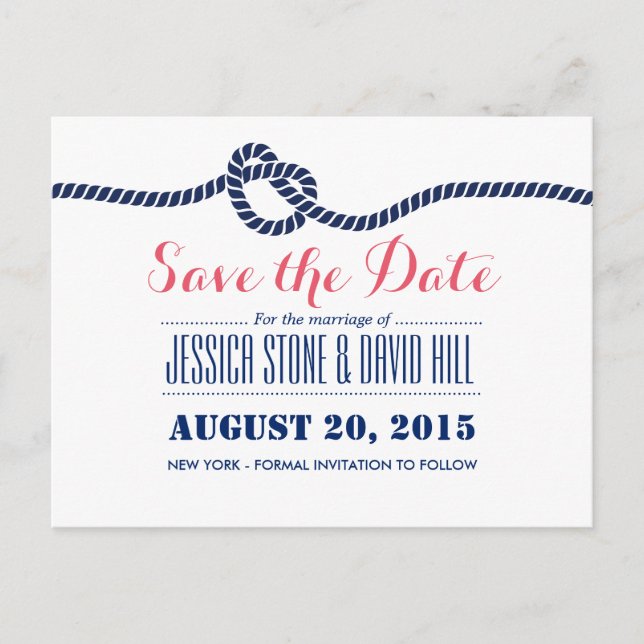 Royal Blue Tying the Knot Wedding Save the Date Announcement Postcard (Front)