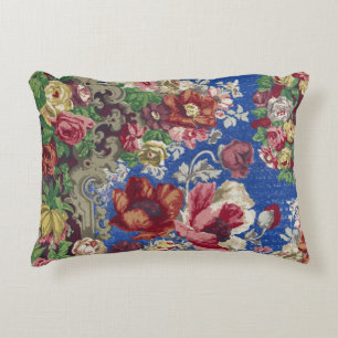 Royal Blue Victorian Rose Ornamental Pattern Accent Pillow