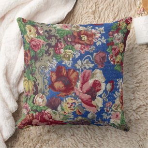 Royal Blue Victorian Rose Ornamental Pattern Throw Pillow